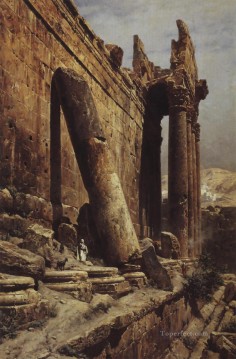  orientalista Pintura al %C3%B3leo - Ruinas del templo de Baalbek Gustav Bauernfeind Judío Orientalista